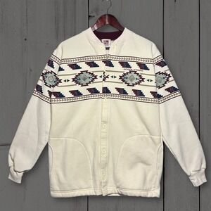 VTG Art Unlimited Jackson Wyoming Southwestern Aztec Cardigan Cream Sweatshirt M